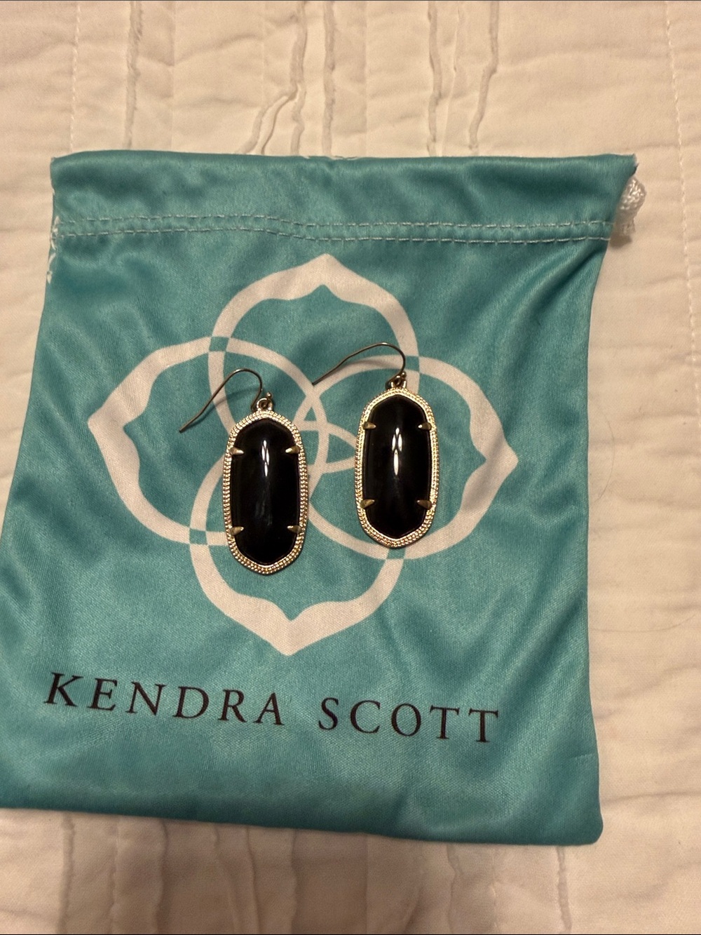 Kendra Scott Black and Gold Oval Drop Earrings - reversible to purple metallic